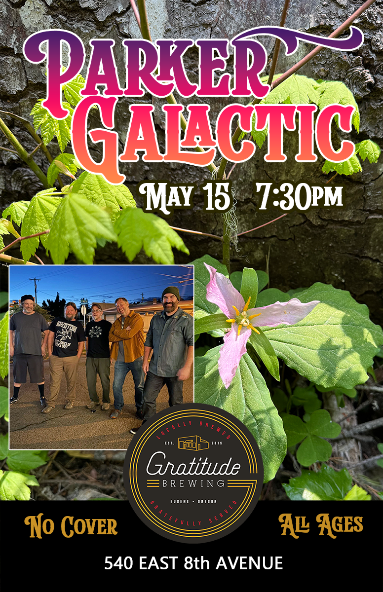 Parker Galactic poster for April 18, 2026 show at Coast Fork Brewing.